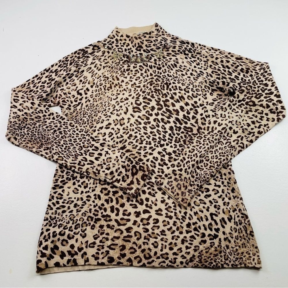 Vertigo Paris Women Sweater Size Medium Women Animal Print with Jeweled Neckline